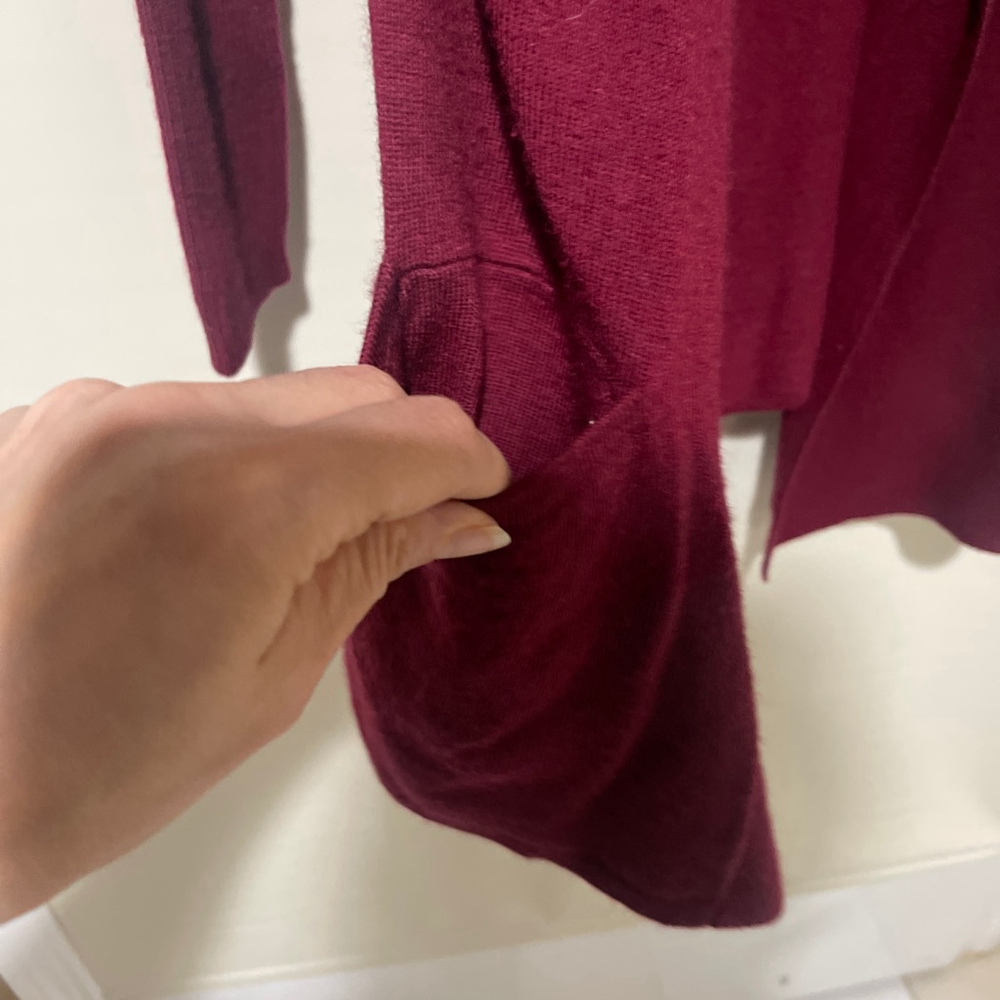 NWOT 100% Merino Wool Max Studio Women’s Burgundy Open Front Sweater Cardigan M - Picture 6 of 8